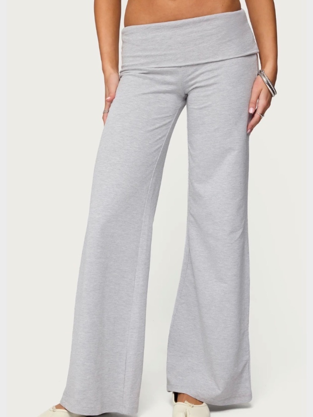 Edikted Light Gray Melange Wide Leg Fold over Pants